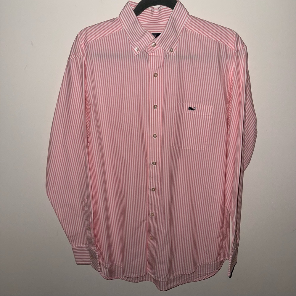 Vineyard Vines Pink and White Striped Classic Fit Tucker Shirt